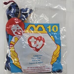 Vintage McDonalds Happy Meal Toy Ty Beanie Baby 1996 Lizz Blue Spotted Lizard